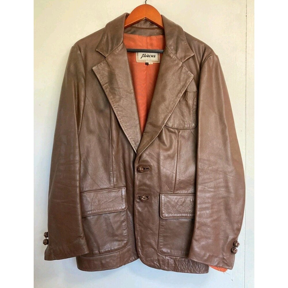 VTG Abacus Leather Jacket Mens Sz 40 Brown Motorcycle Biker 70s Retro